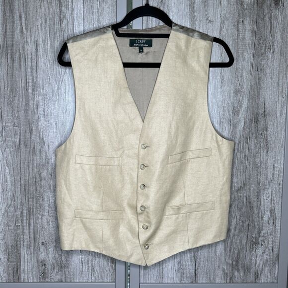 J Crew Vest Waistcoat 100% Linen Beige Tan Mens Size M - Picture 1 of 6